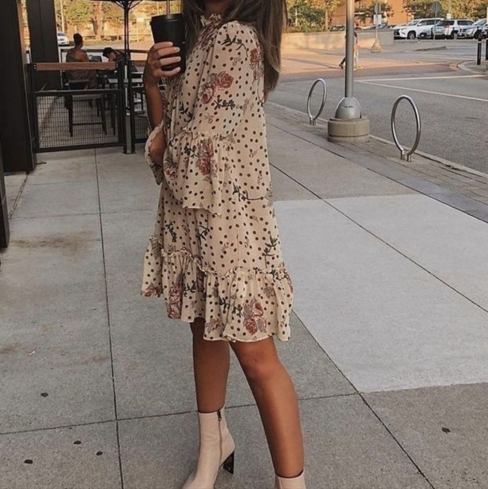 Seven Wonders Cottage Core Floral Polka dots Semi Sheer Boho mini dress